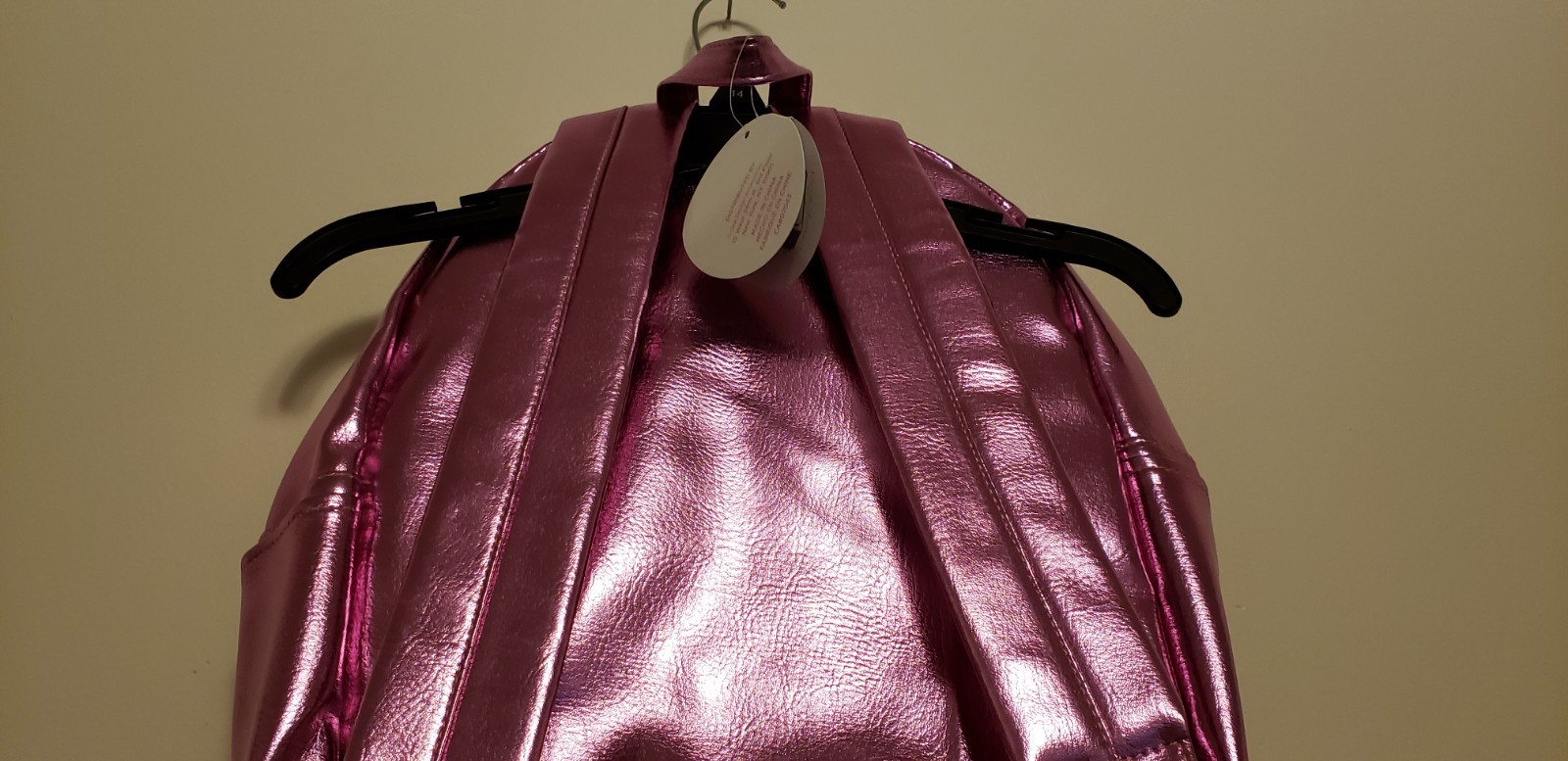 NWT Kensie Girl Faux Fur Ball Zipper Pink Metallic Adjustable Strap Backpack