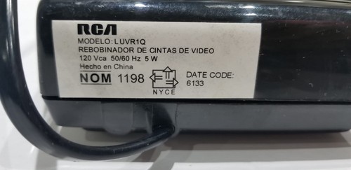 RCA VHS Video Rewinder Vintage LUVR1Q - TESTED Works Great REAR Sold In Mexico