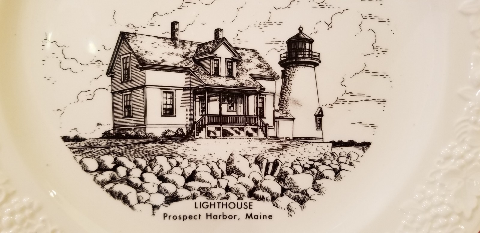 Vtg Prospect Harbor Lighthouse Maine Homer Laughlin Eggshell Theme Plate