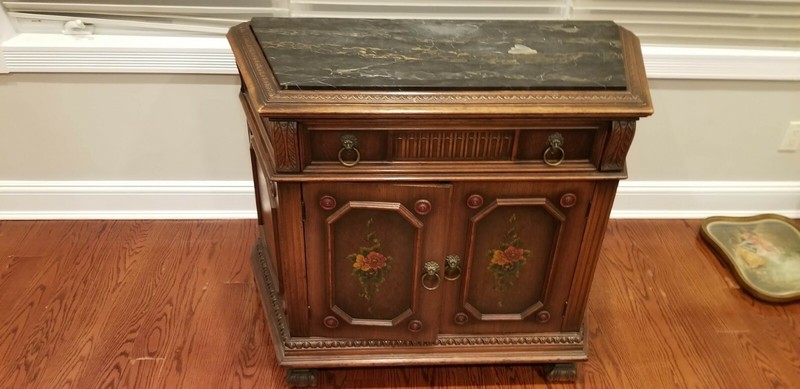 Antique Commode with Black Marble Top and Server Drawer