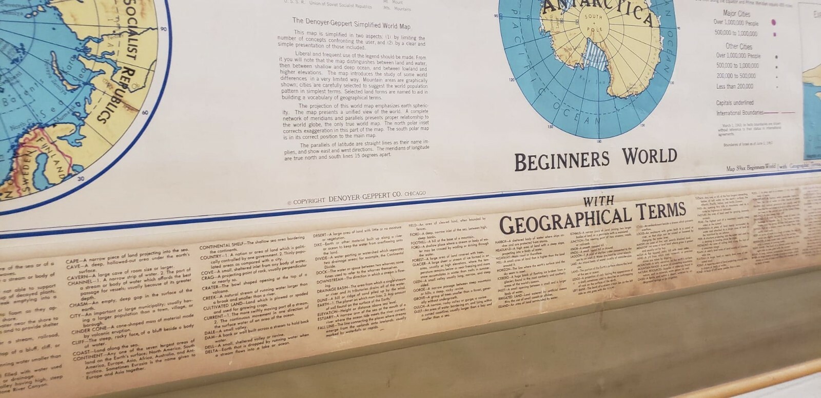 Denoyer Geppert 1967 Geographical Terms PULL DOWN CLOTH MAP Geography Class