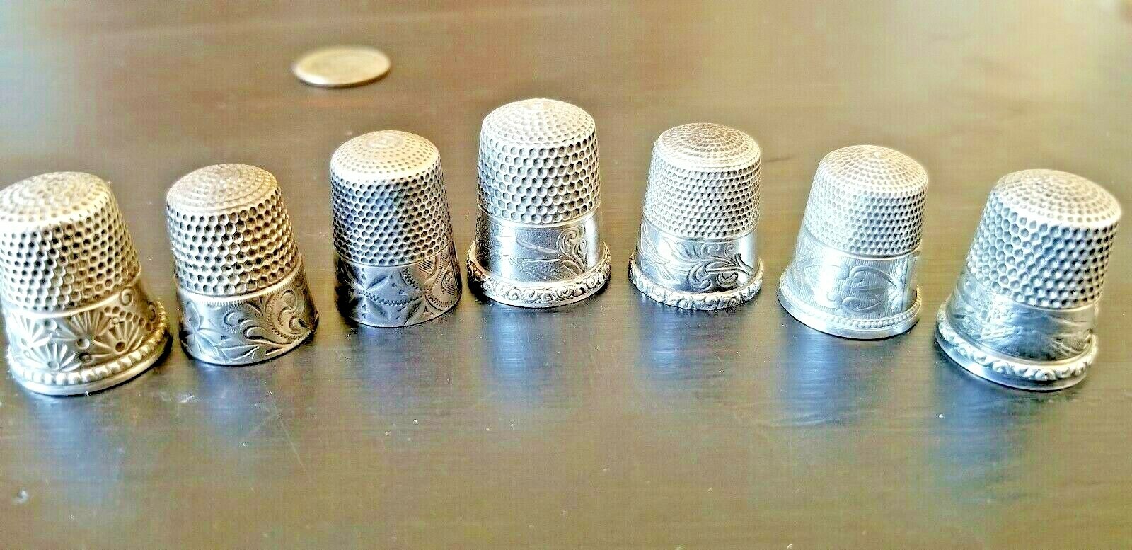 ANTIQUE Sterling Silver THIMBLE Collection Vintage lot of 7 Unique Engravable