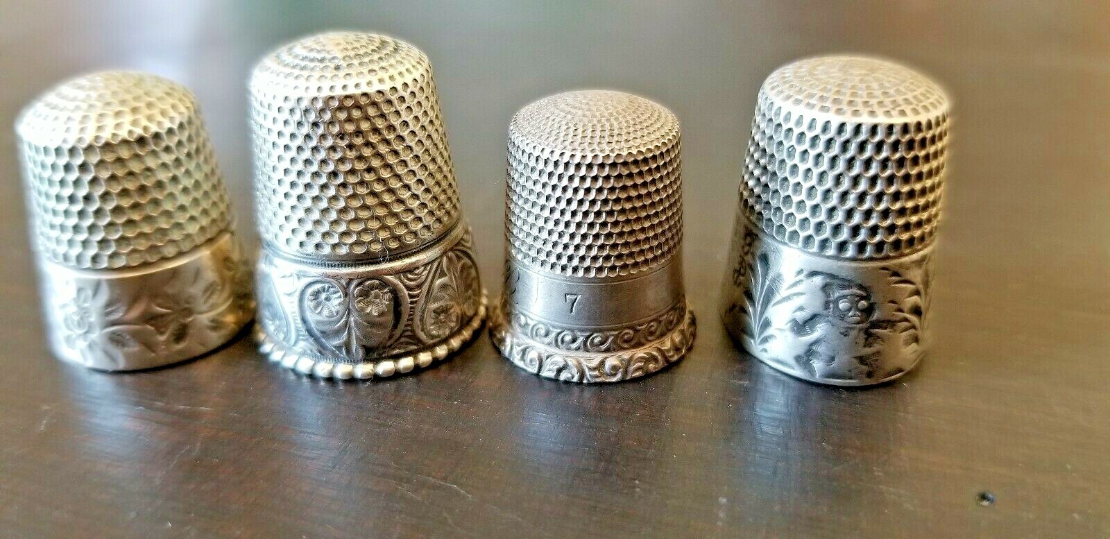 ANTIQUE Sterling Silver THIMBLE Collection Vintage lot of 4 Unique Engraved