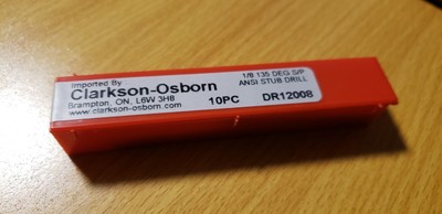 Clarkson-Osborn 1/8'' 135 degree split point ANSI stub drill bit (16 pack)