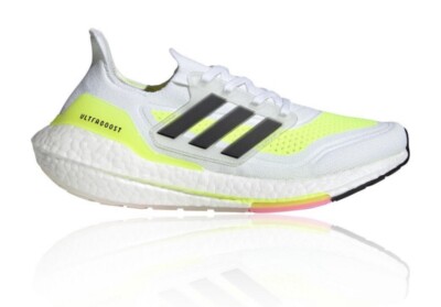 Adidas Ultraboost 21 Women s Sz 7 Running Shoe White Yellow Sneaker Trainer NEW