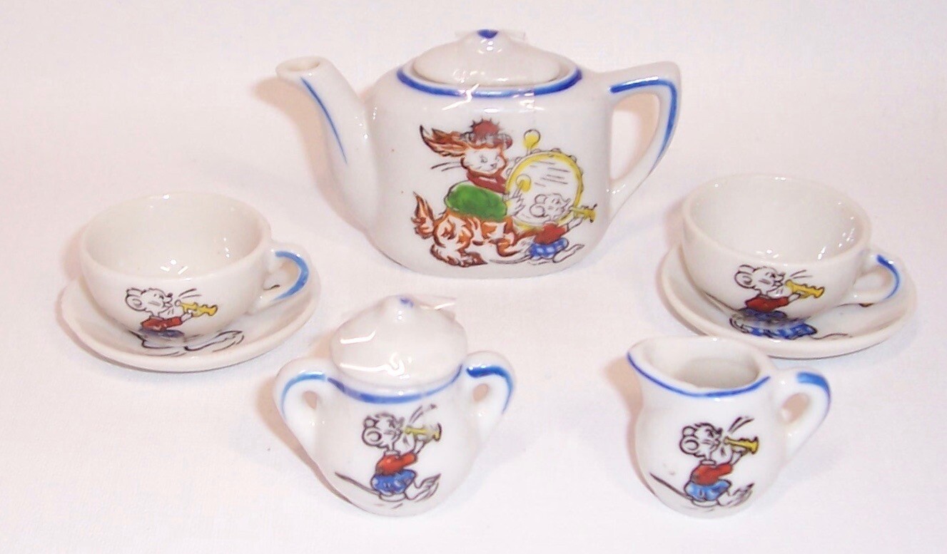 9 Piece Kids Child's Tea Set Vintage  Made In Japan Animal Parade