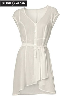 NEU DESIGNER LONG BLUSE mit SCHLUPPE GR. 34 36 38 40 SINGH S MADAN creme *008868