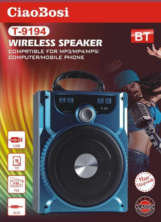 Cassa Speaker Portatile Bluetooth Aux Mp3 Usb Tf Radio Fm Karaoke T-9194 linq