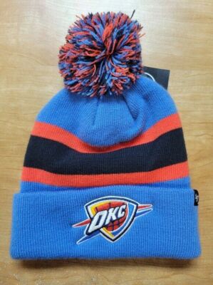 47BRAND BUFF KNIT CAP W/POM POM, OKLAHOMA CITY THUNDER, BLUE/ORANGE/BLACK