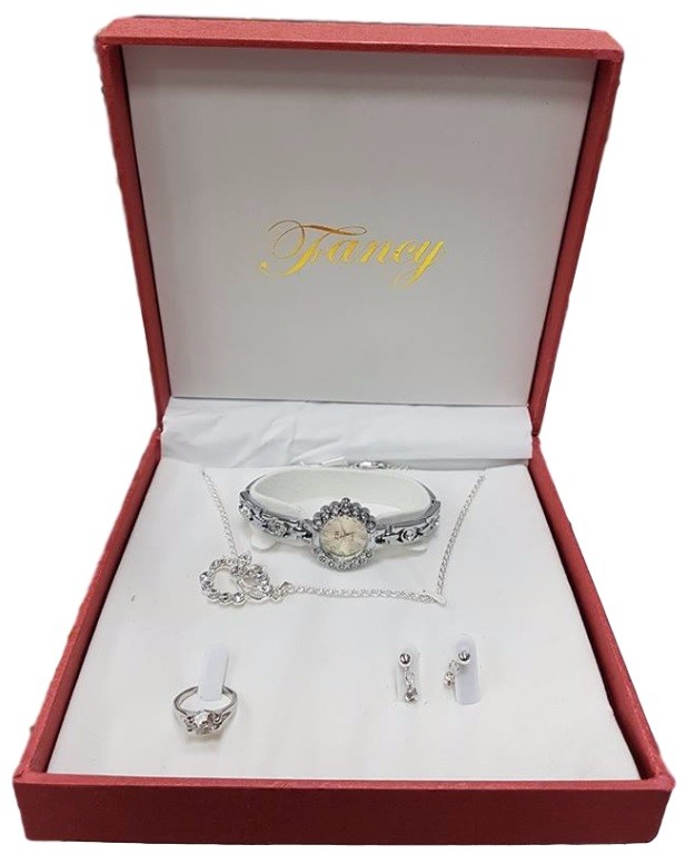 Set Regalo Per Donna Orologio Orecchini Collana Anello In Cofanetto Elegante lac