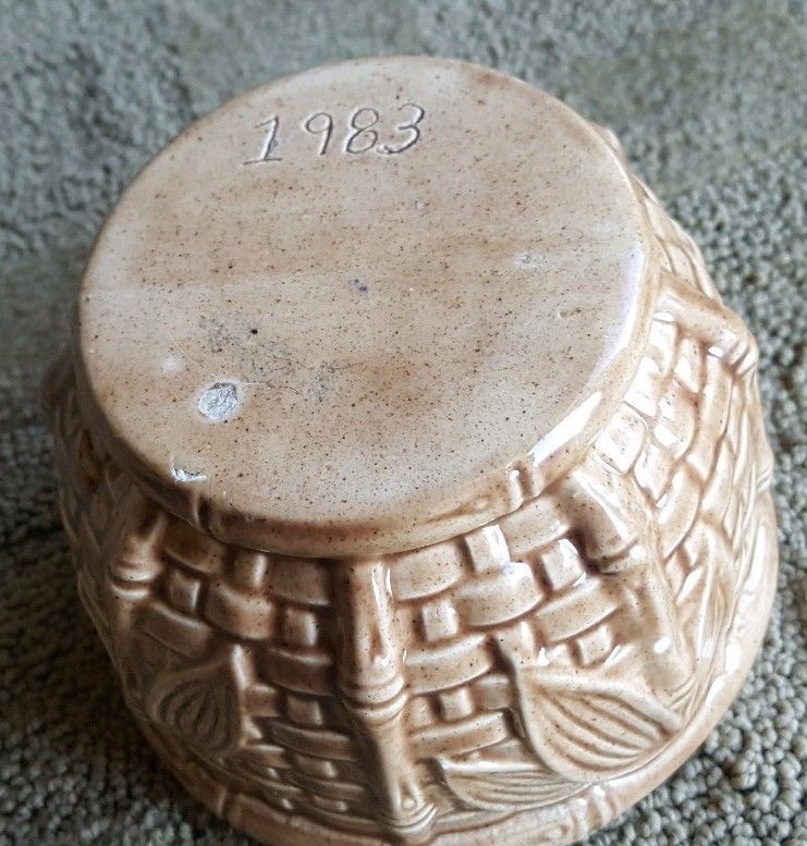 Ceramic bamboo pattern planter, unlabeled, brown, tan, 1983
