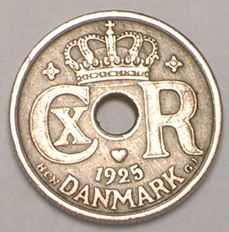 1925 Denmark Danish 10 Ore Crowned Monogram Coin VF+