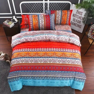 3 Pcs Bohemian style duvet  2 pillow covers set soft comfortable queen Set