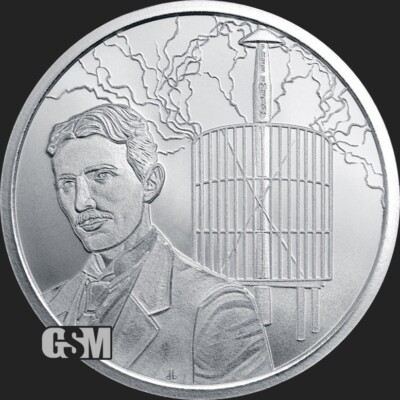 2024 TESLA COIL BU New 1oz .999 Fine Silver Round GSM IN A CAPSULE