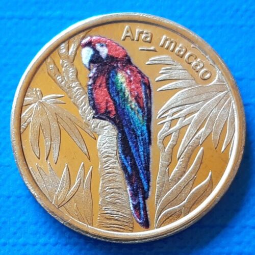 Isla San Felix 1 dollar 2021 UNC Scarlet Macaw Ara Parrot Colorized coin