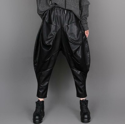 Punk Gothic Fashion Womens Harem Pants Faux Leather Baggy Party Casual Trousers