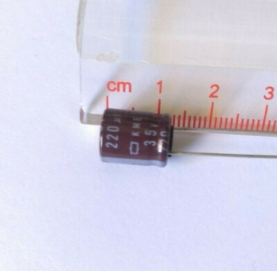 2 pcs, 220uF, 35V 105 C Electrolytic. Capacitors by United Chemicon, 10E1-a