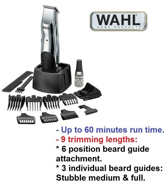 WAHL Rechargeable Beard Trimmer Shaver Cordless Electric Cutting Guides
