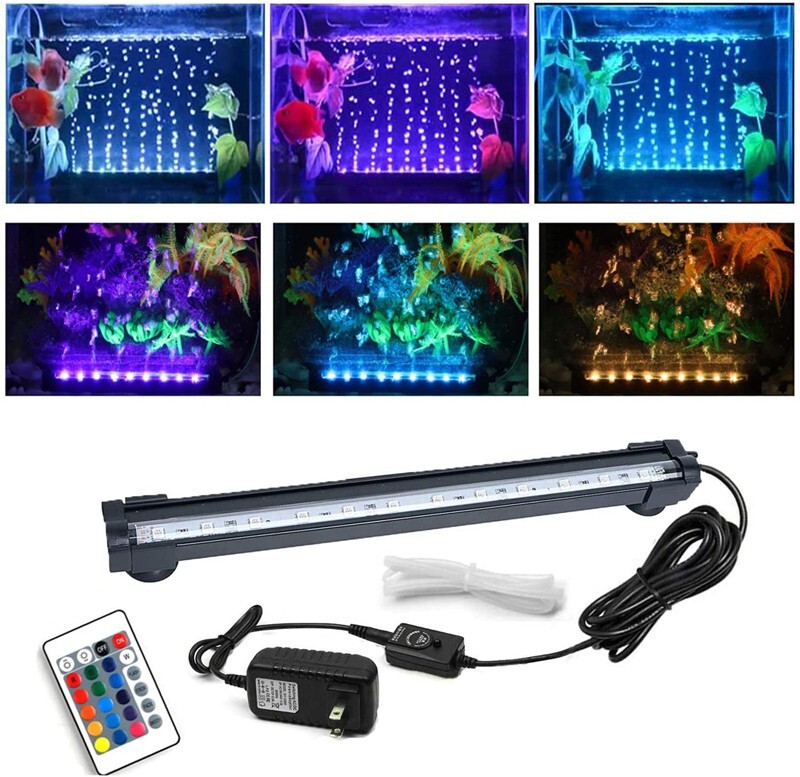 Aquarium Air Bubble LED Light, 12 Inch Fish Tank RGB Light, 16 Colors w/ Remote