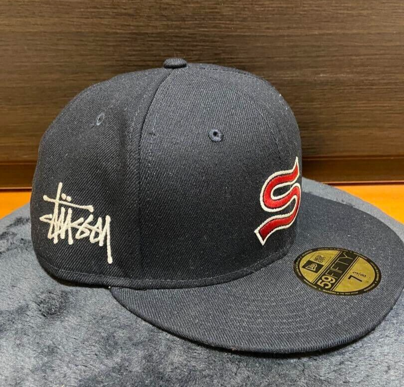 Stussy × NEW ERA cap red Stussy Peace Hat Cap Burgundy Red Light Blue New Era 59Fifty