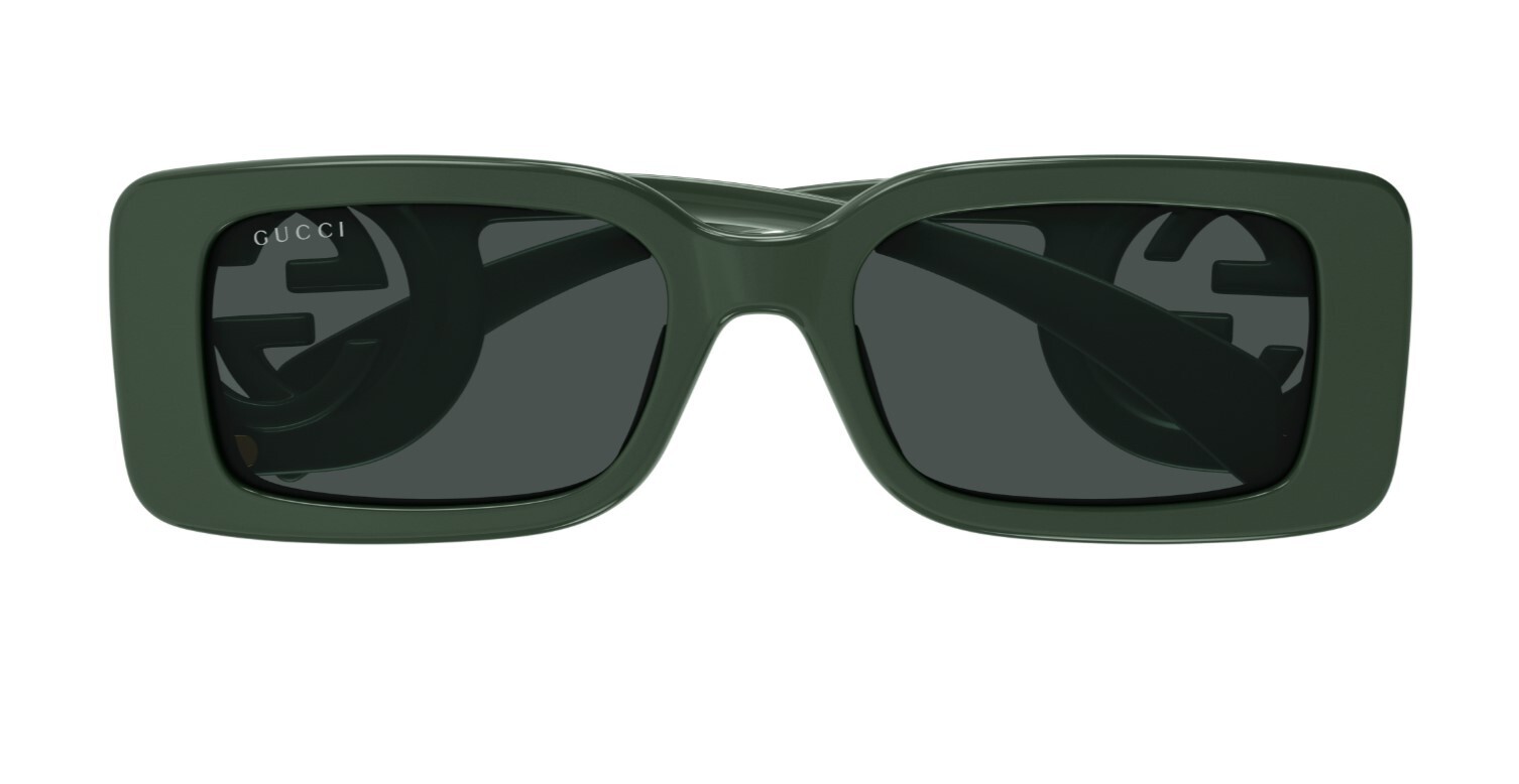 Pre-owned Gucci Gg1325s 003 Grey/solid Grey Narrow Rectangular Women's Sunglasses In Gray