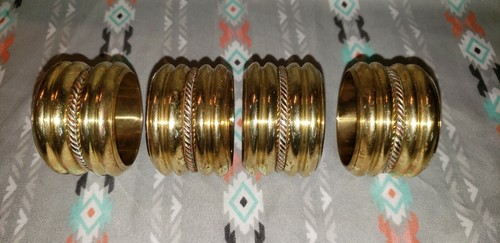 Set of 4 Vintage Unique Brass Napkin Rings w/Twisted Brass/Copper Rope Accents