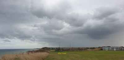 Photo 6x4 Rain over the Cliff Path, Mundesley Sudden shower approaching. c2021