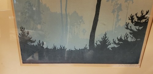 Vintage Framed Picture Artistic View of Trees by Oscar Onaye, 22 x 16.5