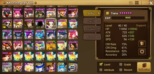 Summoners War Global Midgame Account W/ Tiana, Iris, Zaiross, Feng Yang