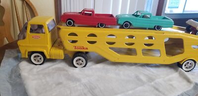 Vintage 1967 Tonka 26'' Yellow Car Carrier W/3 Correct Cars Shelf I4
