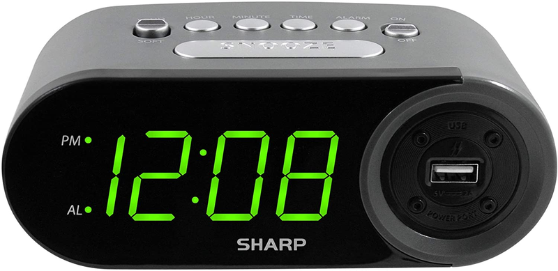 SHARP Digital Easy Read Alarm Clock with High-Speed USB Charging for Phones, Tab