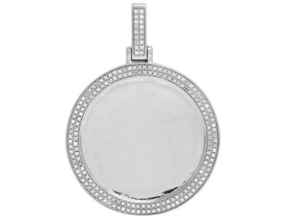 Pre-owned Memory 10k White Gold  Frame Diamond Medallion Photo Engrave Charm Pendant 0.4ct