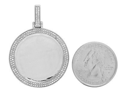 Pre-owned Memory 10k White Gold  Frame Diamond Medallion Photo Engrave Charm Pendant 0.4ct