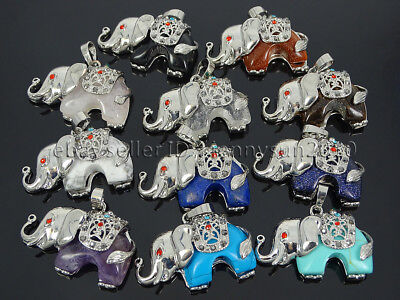 Natural Gemstone Red Crystal Elephant Reiki Chakra Pendant Charms Silver Plated 