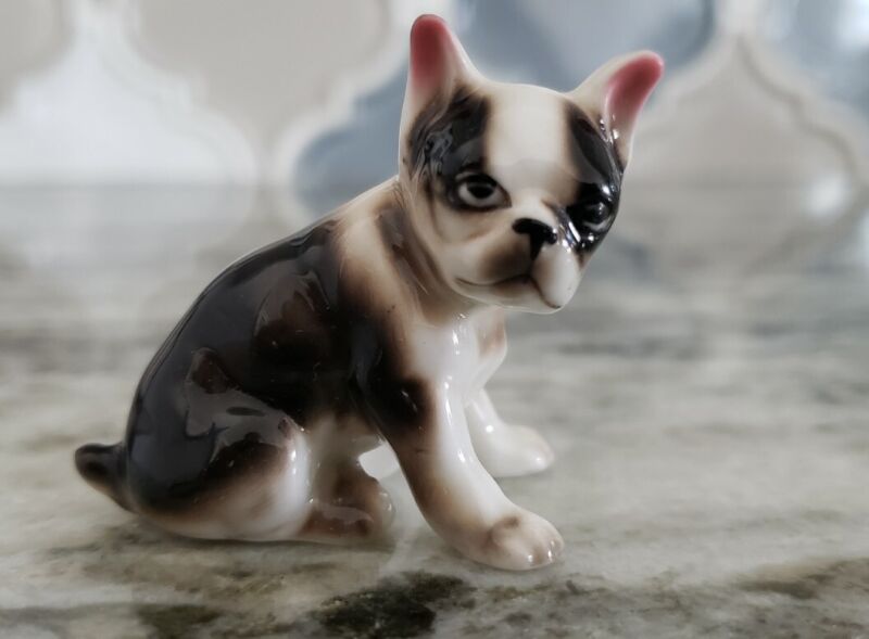 Ceramic Tiny Small Frenchie Boston Terrier Figurine Japan Porcelain Bulldog