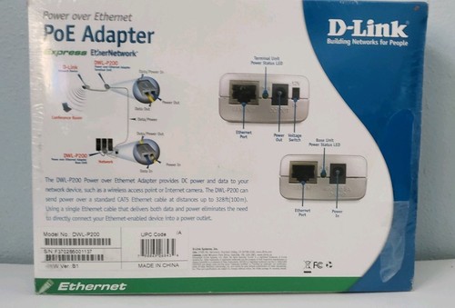 NEW! D-Link DWL-P200 PoE Power Over Ethernet Adapter Kit -Power Up to 328ft Away