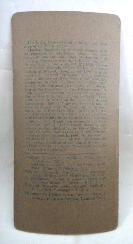 1903 antique PRESIDENT ROOSEVELT SIGNING BILLS STEREOVIEW PHOTO CARD white house