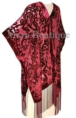 Pre-owned Maya Matazaro Art Nouveau Deep Red Caftan Kimono Burnout Velvet  Made In Usa