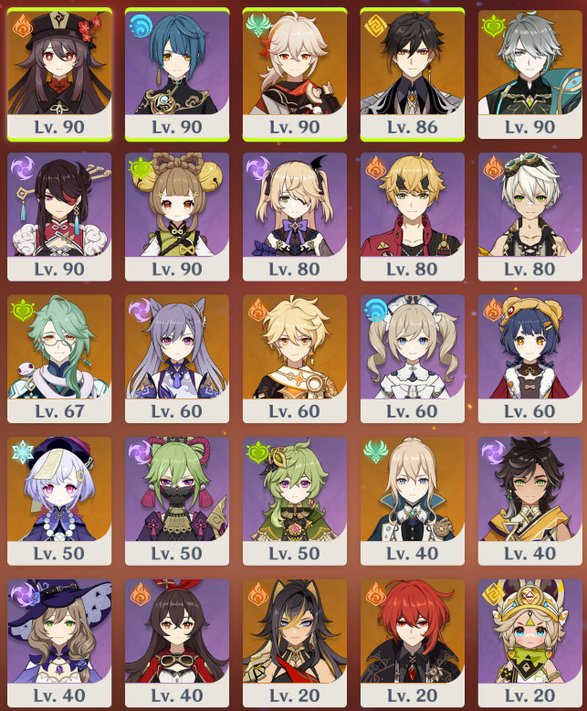 Genshin impact EU AR 57 41 Characters [10 5-star -