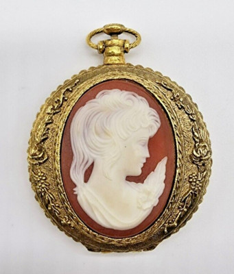 Vintage MAX FACTOR classic cameo compact pressed powder creme puff mirror 2-1/2''