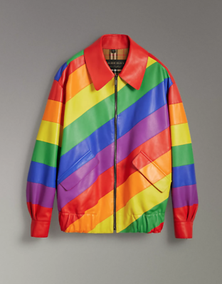 New Burberry Rainbow Nappa Leather Harrington Jacket Coat Check Italy 48 M LGBQT