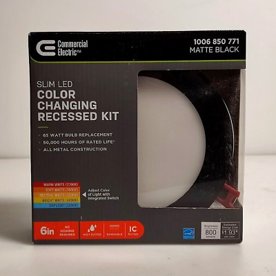 Commercial Electric 6'' Slim LED Selectable Color Recessed Light Kit Matte Black