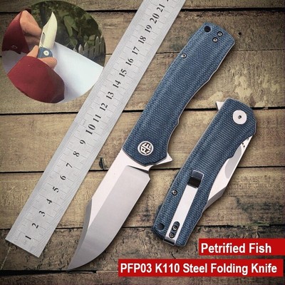 PETRIFIED FISH K110 Steel Flax Handle Balanced Flip Folding Outdoor Pocket Knife