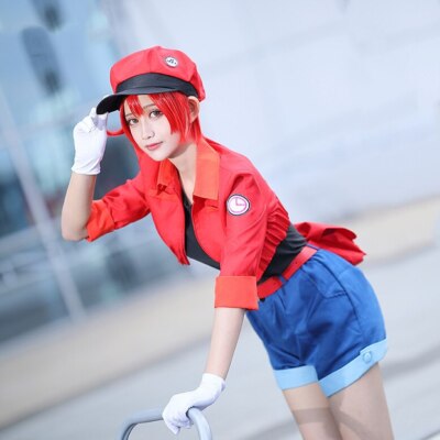 Cells at Work Red Blood Cell Cosplay Halloween Costume Bag Hat Full Set Anime