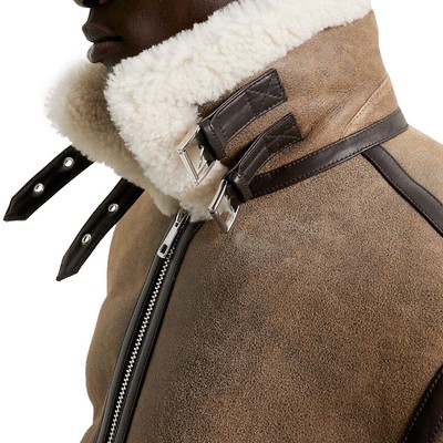 Men's RAF B3 Aviator Bomber Genuine Leather Jacket Sheep Skin Pilot Flying Coat