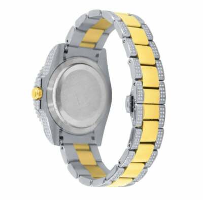 Pre-owned Bling Master Mens 18k 2 Tone Gold Finish Stainless Steel 40mm Simulated Diamond Watch W/date
