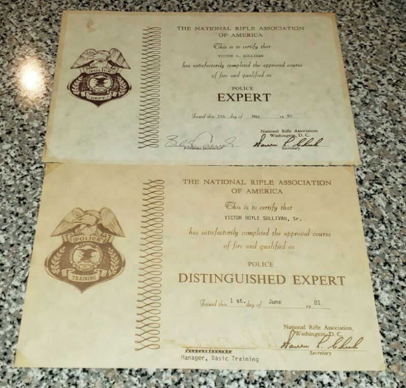 1980 & 1981 NRA National Rifle Association  EXPERT Certificates