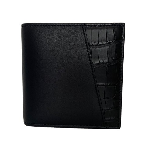 Pre-owned Bottega Veneta $750  Bi-fold Black Wallet French Leather And Alligator 583611