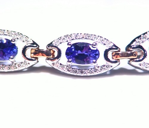 7.33CT 14K Gold Natural Tanzanite Diamond Vintage AAA Halo Tennis Bracelet Deco