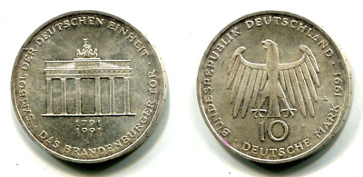 10 DM BRD 1991 A  Silber  ''Brandenburger Tor''